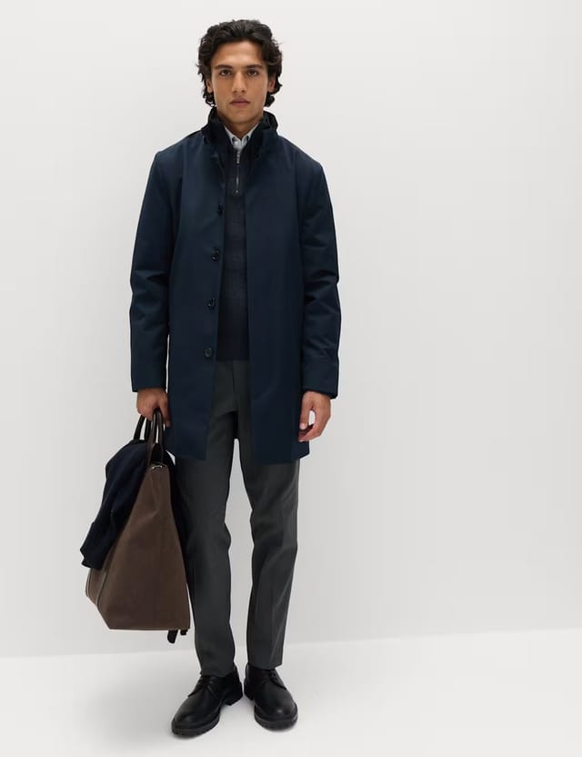 Marks & Spencer M&S Funnel Neck Mac with Stormwear™ Navy - 3