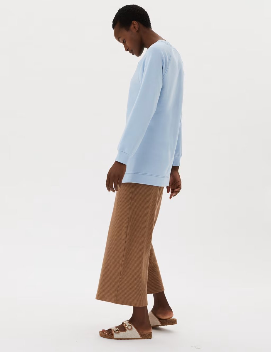 Marks & Spencer M&S Cotton Rich Longline Sweat-shirt Green - 2