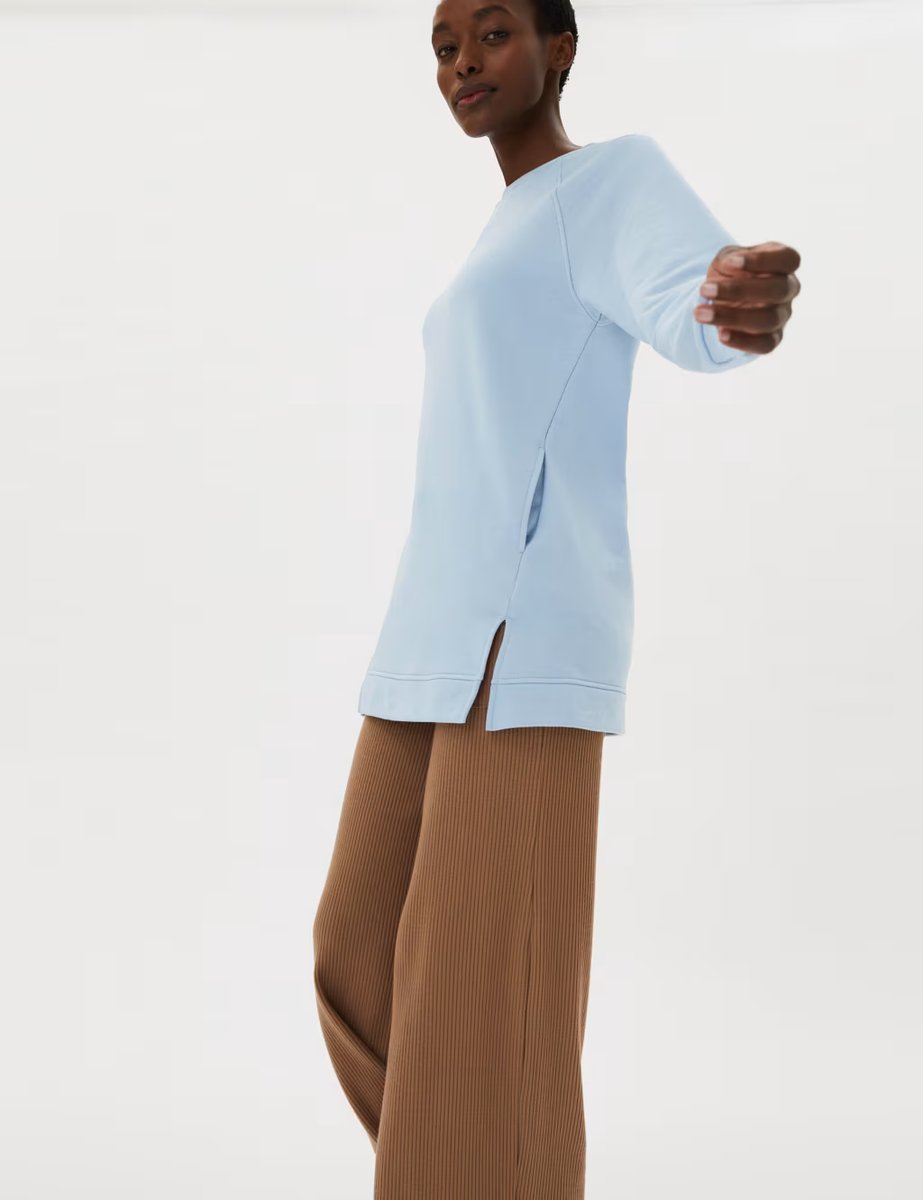 Marks & Spencer M&S Cotton Rich Longline Sweat-shirt Green - 4