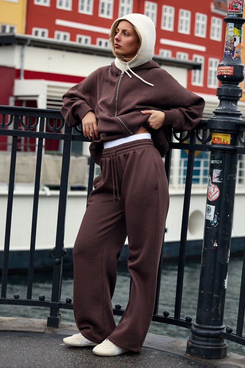 Kaiia Kaiia Oversized Zip Through Hoodie Bitter Chocolate - 3