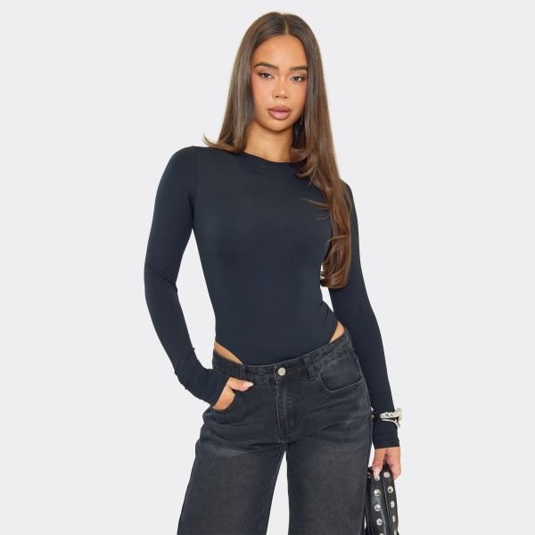 EGO Long Sleeve Crew Neck Bodysuit In Black, Women's Size UK 4 - 1