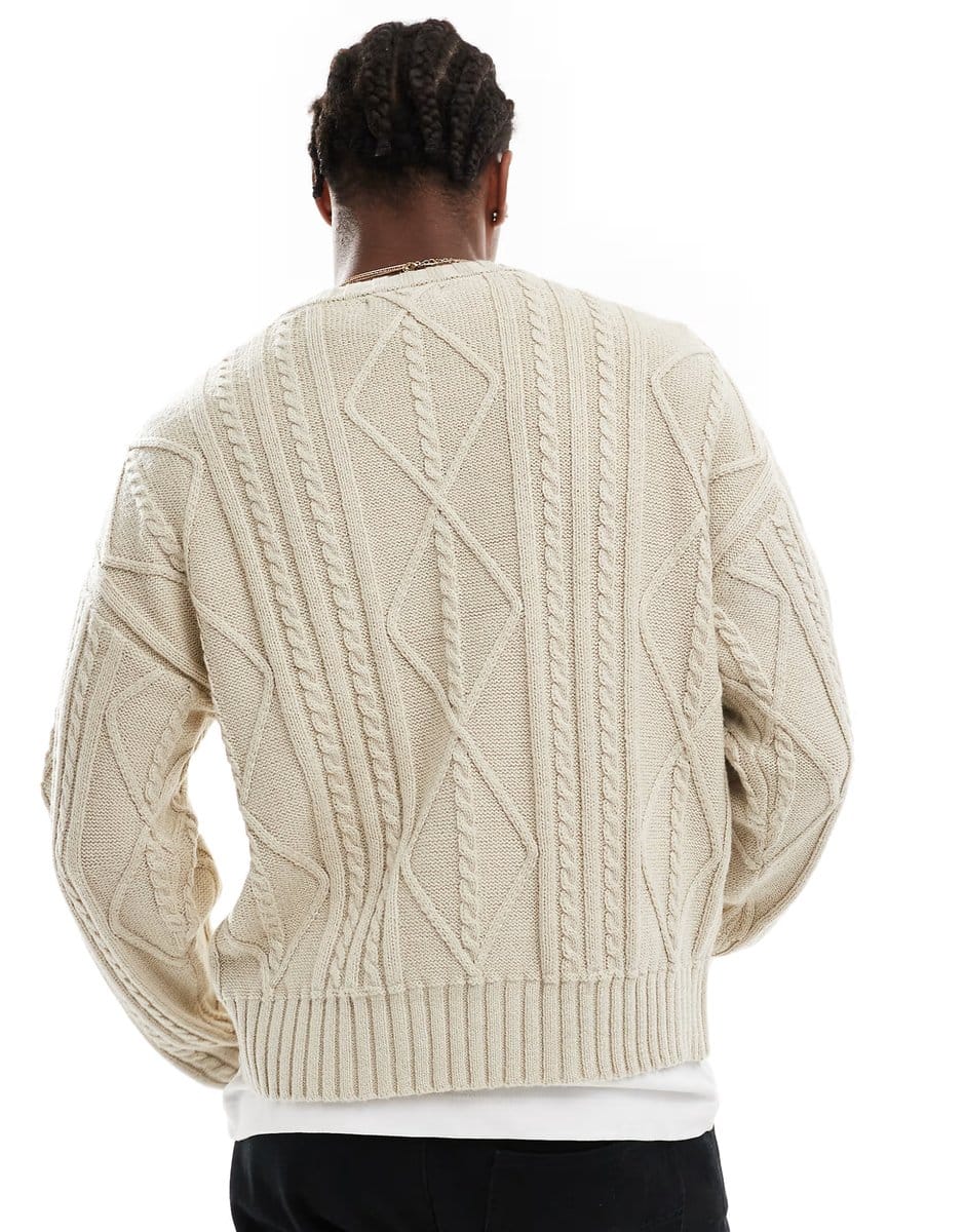 ASOS Cotton On cable knit crew jumper in stone marle - 4