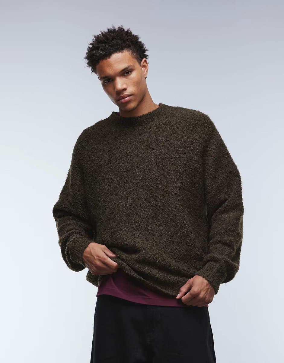 ASOS ASOS DESIGN super oversized knitted boucle jumper in brown