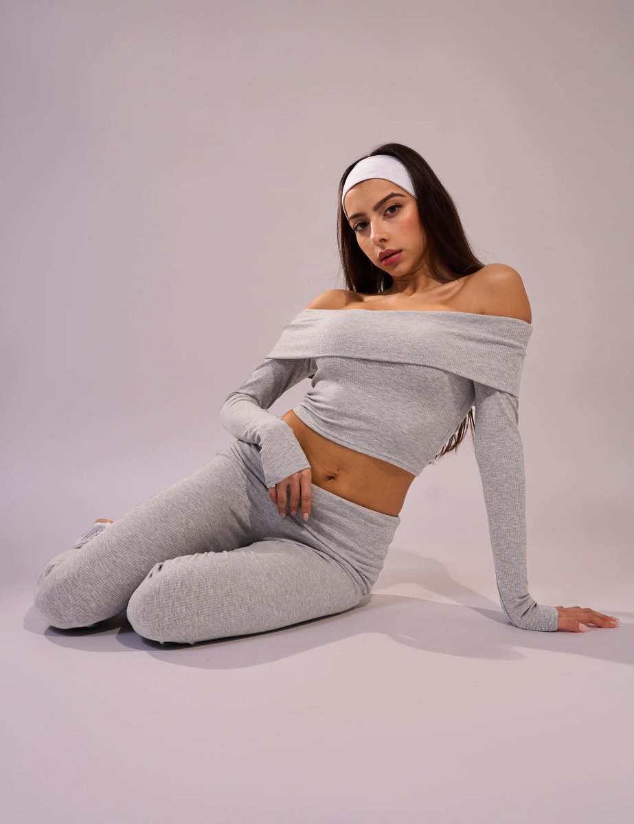 Public Desire Rib Foldover Long Sleeve Top Grey - 3