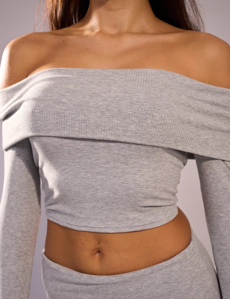 Public Desire Rib Foldover Long Sleeve Top Grey - 4