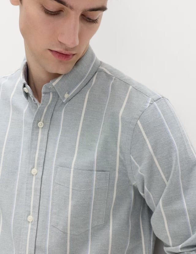 Marks & Spencer M&S Cotton Rich Striped Oxford Shirt Green Mix - 2