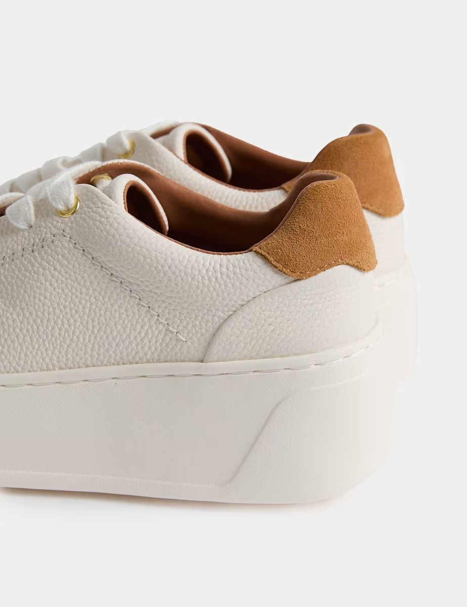 Marks & Spencer M&S Leather Lace Up Platform Trainers with Freshfeet™ White - 2