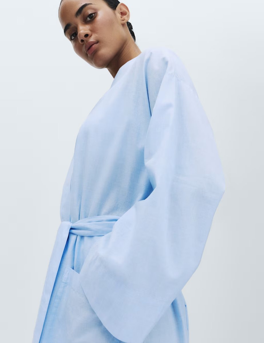 Marks & Spencer M&S Pure Cotton Chambray Wrap Blue - 2