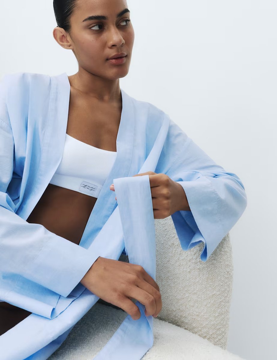 Marks & Spencer M&S Pure Cotton Chambray Wrap Blue - 4