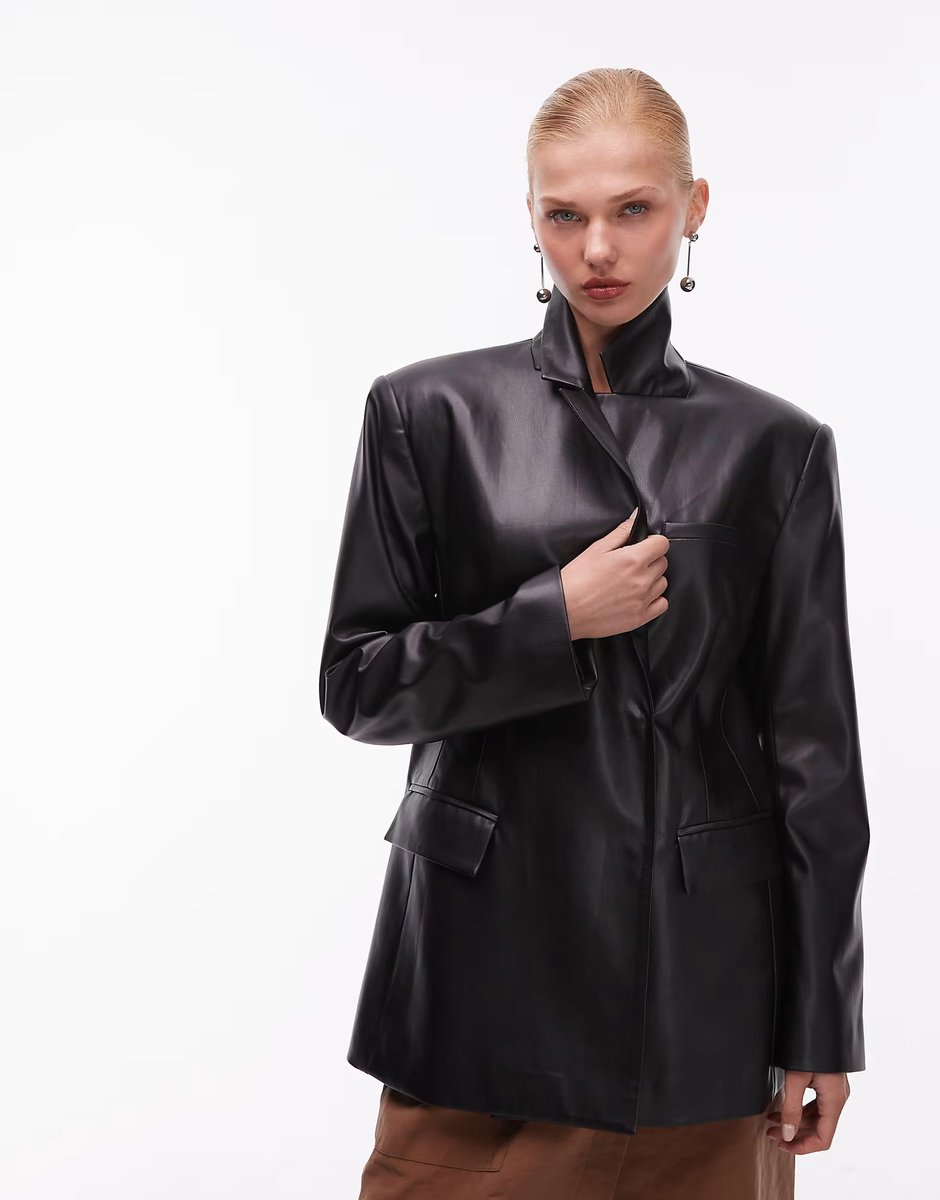 ASOS ASOS DESIGN tailored relaxed faux leather blazer in black - 1