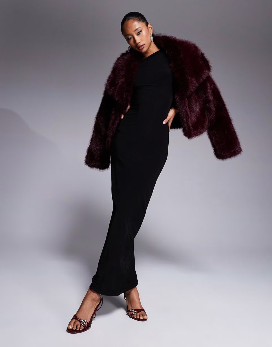 ASOS Kaiia exclusive double layered slinky drape off shoulder bodycon maxi dress in black - 4