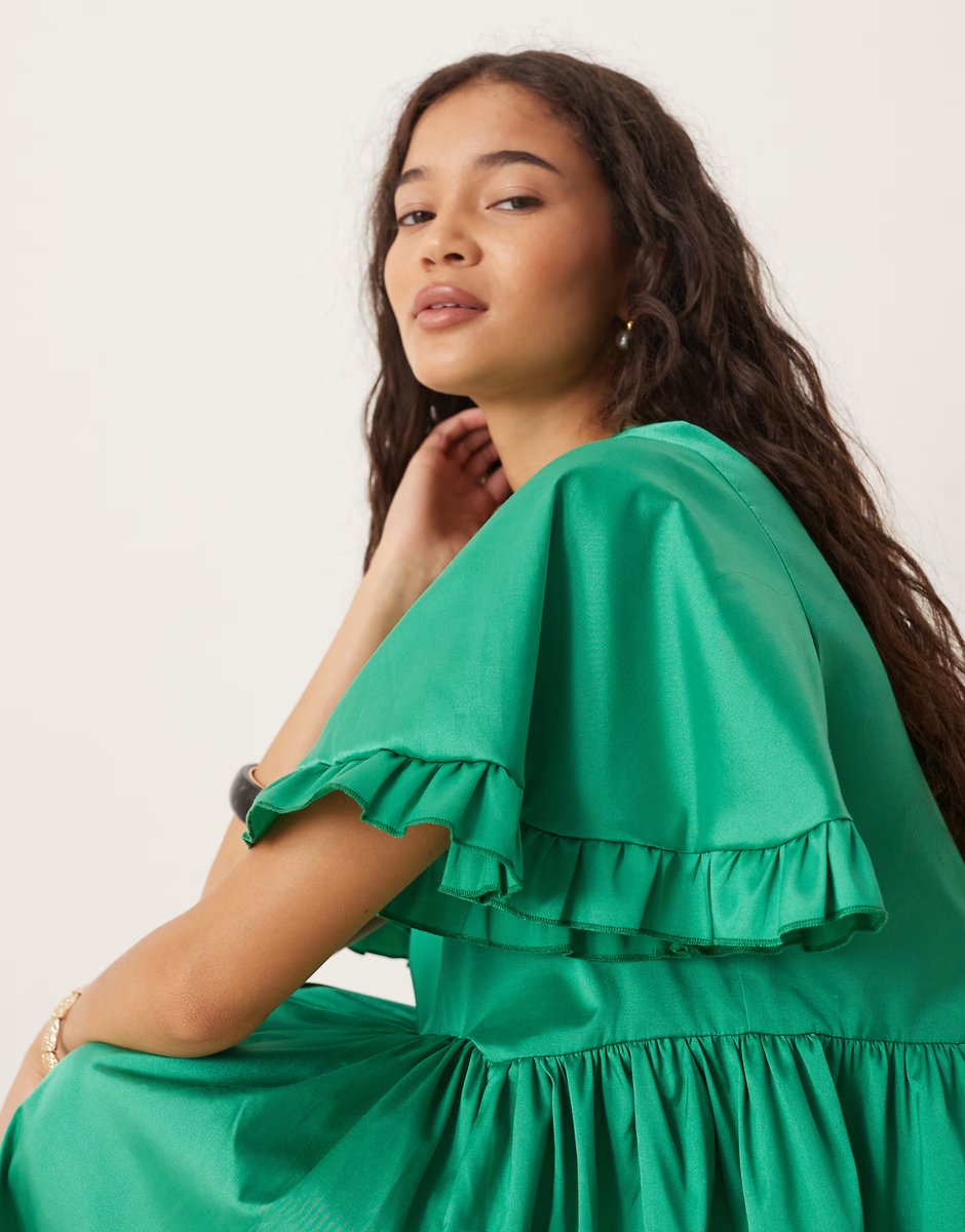 ASOS Sister Jane bell sleeve mini dress in pop green - 2