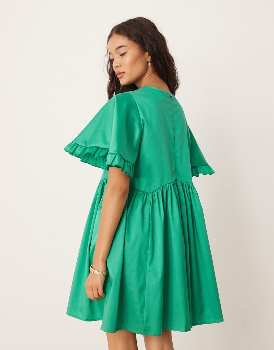 ASOS Sister Jane bell sleeve mini dress in pop green - 3