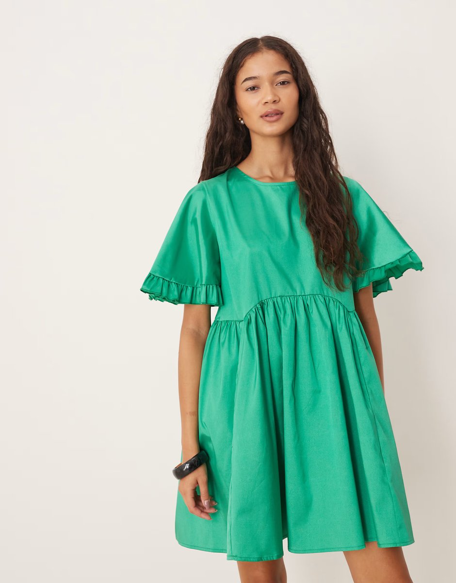 ASOS Sister Jane bell sleeve mini dress in pop green - 4