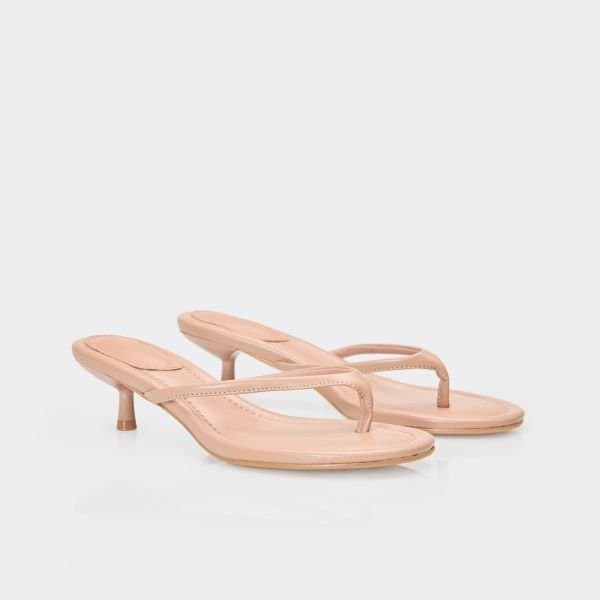 EGO Vinny Thong Strap Kitten Heel Mule In Nude Faux Leather, Women's Size UK 3
