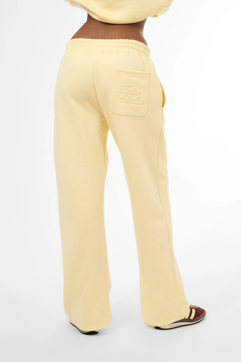 Kaiia Kaiia Studio Embossed Script Logo Wide Leg Joggers Lemon Sorbet - 2