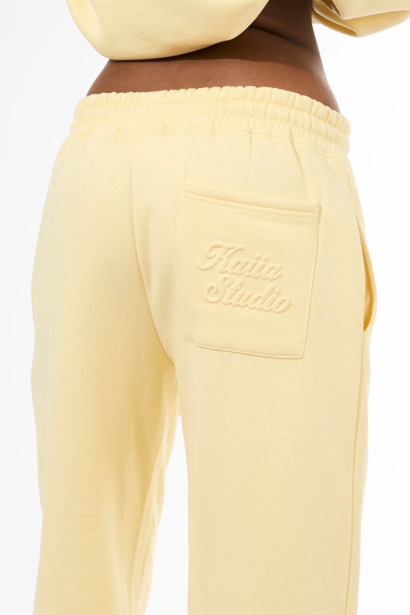 Kaiia Kaiia Studio Embossed Script Logo Wide Leg Joggers Lemon Sorbet - 3