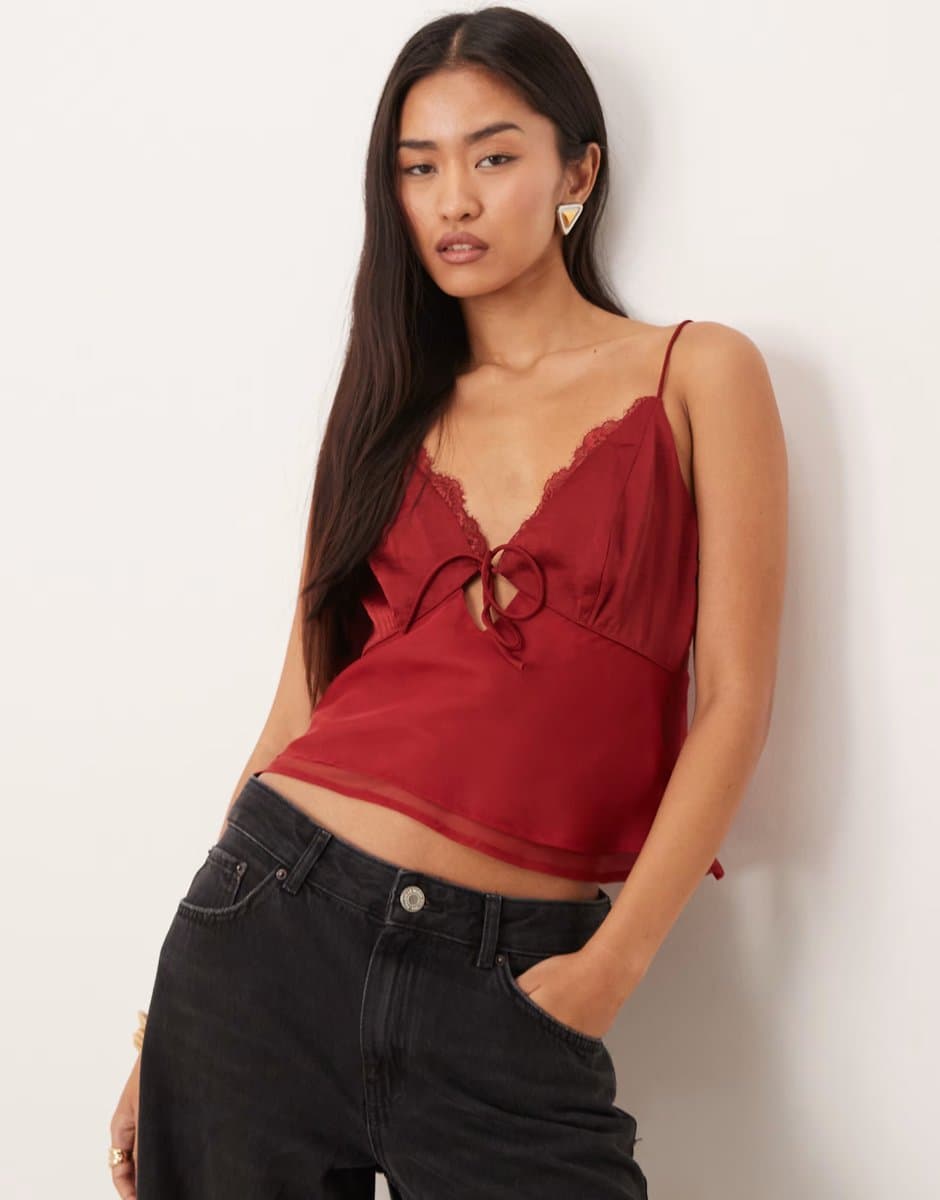 ASOS ASOS Abercrombie & Fitch Lace Cami Top in Burgundy