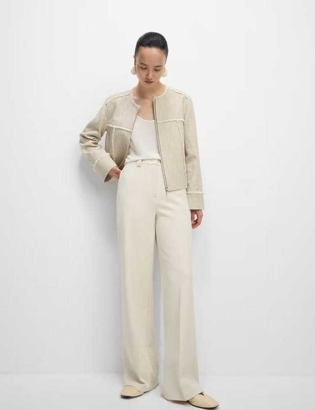 Marks & Spencer M&S Crepe Tab Detail Wide Leg Trousers Ecru - 2