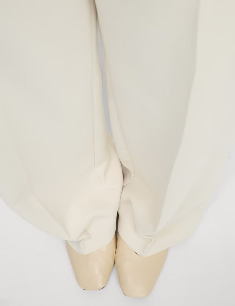 Marks & Spencer M&S Crepe Tab Detail Wide Leg Trousers Ecru - 3