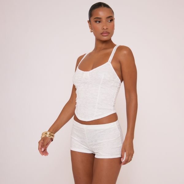 EGO Low Rise Hot Pants In White Lace, Women's Size UK 12 - 2