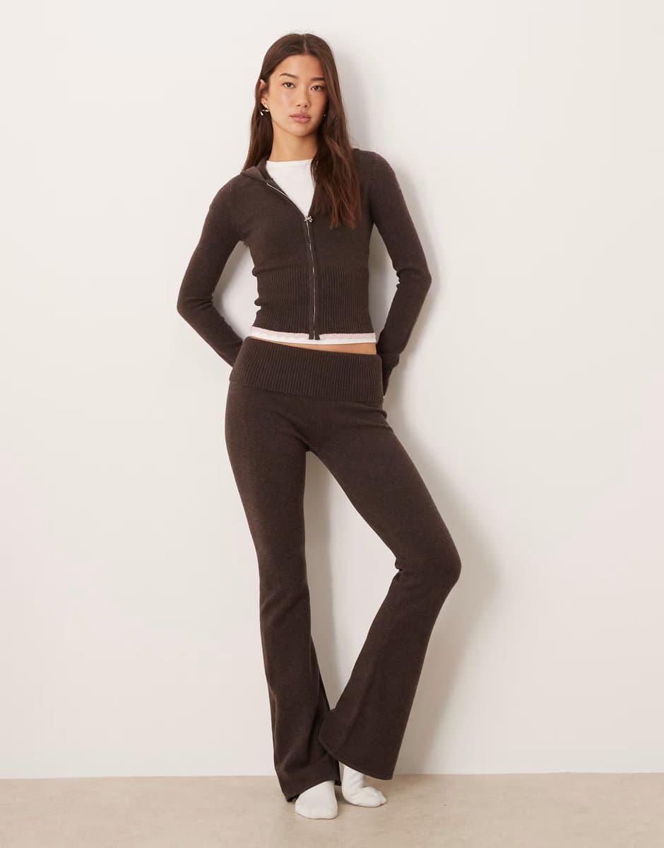 ASOS Gilly Hicks lightweight cable knit bootleg trousers co-ord in brown