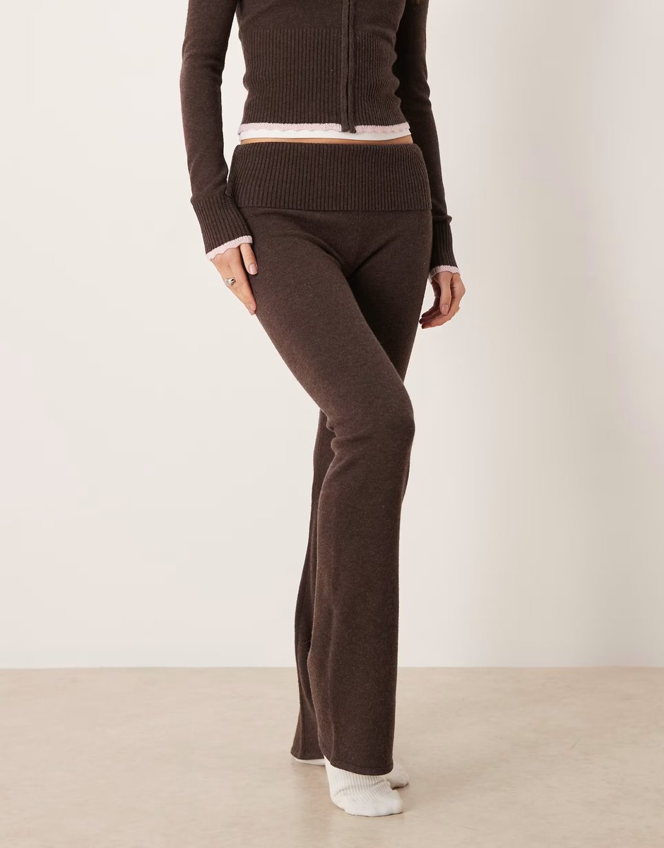 ASOS Gilly Hicks lightweight cable knit bootleg trousers co-ord in brown - 4