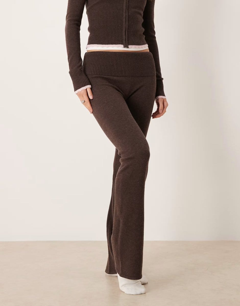 ASOS Gilly Hicks lightweight cable knit bootleg trousers co-ord in brown - 4