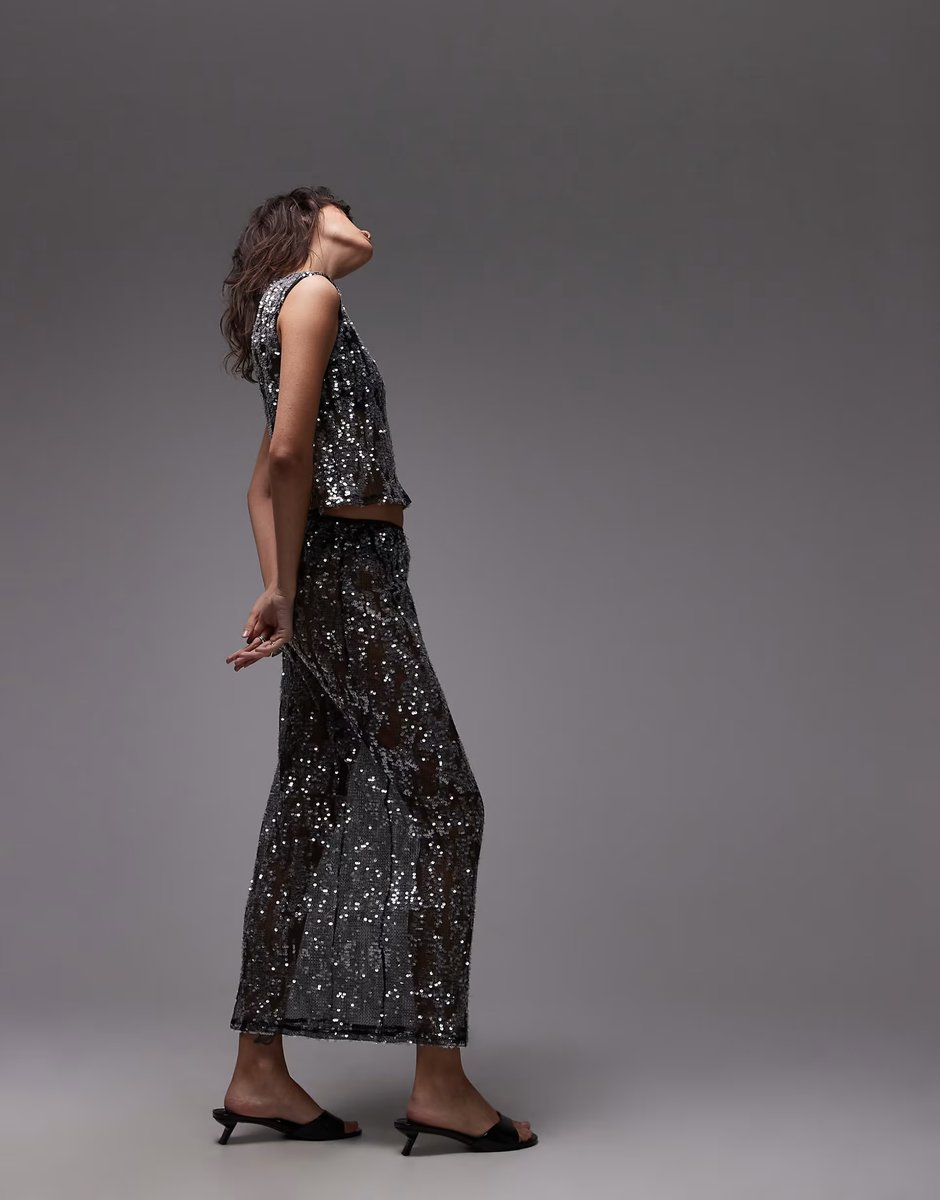 ASOS ASOS DESIGN sheer sequin mesh maxi skirt in black - 2