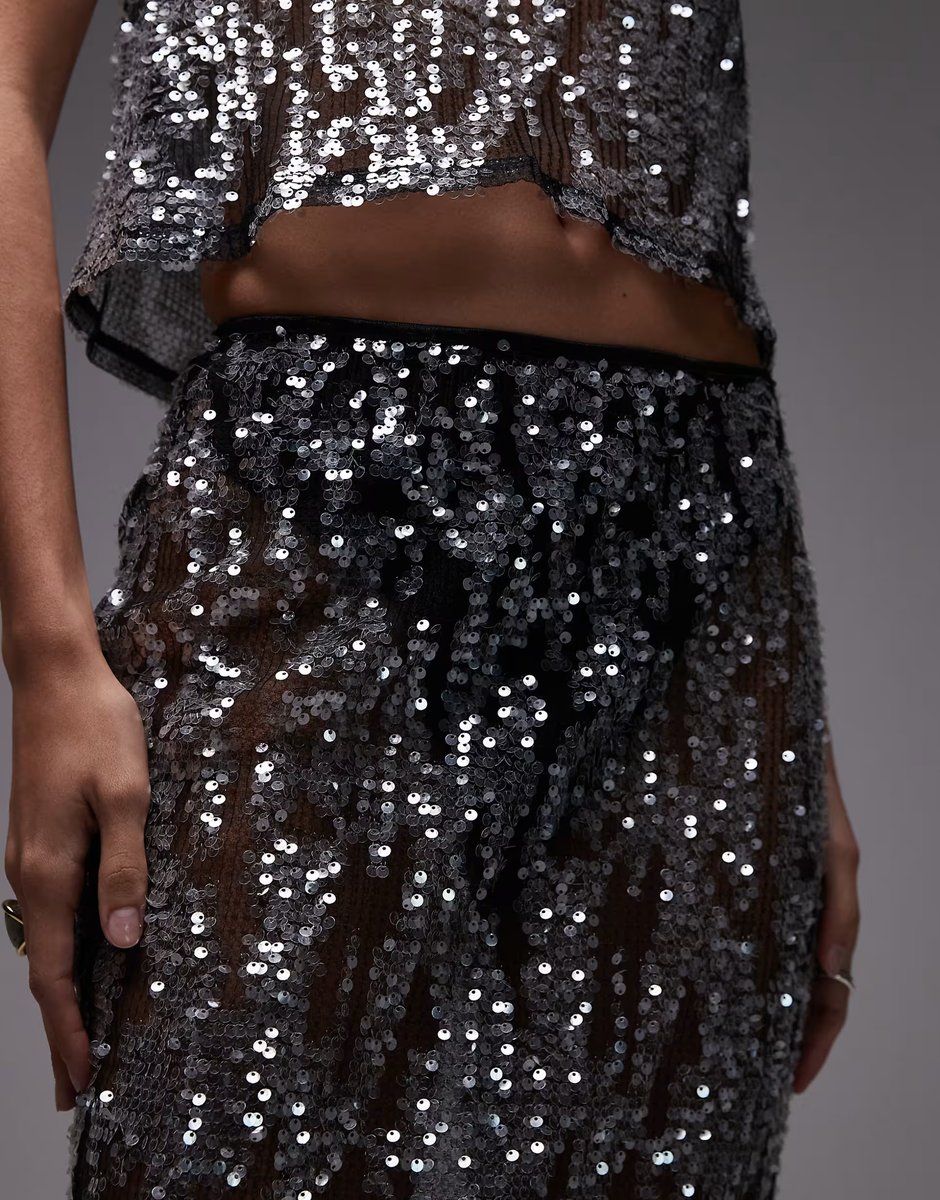 ASOS ASOS DESIGN sheer sequin mesh maxi skirt in black - 3