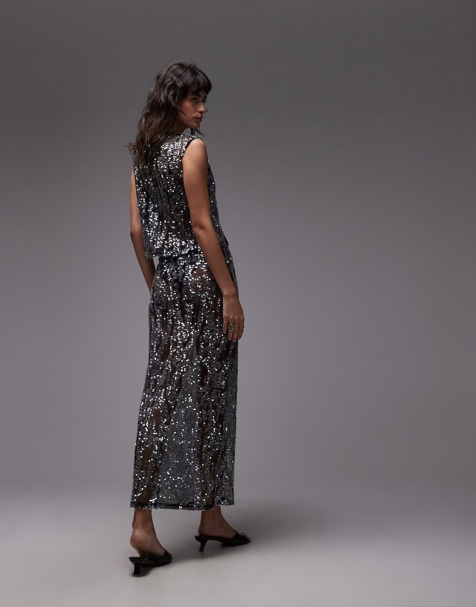 ASOS ASOS DESIGN sheer sequin mesh maxi skirt in black - 4