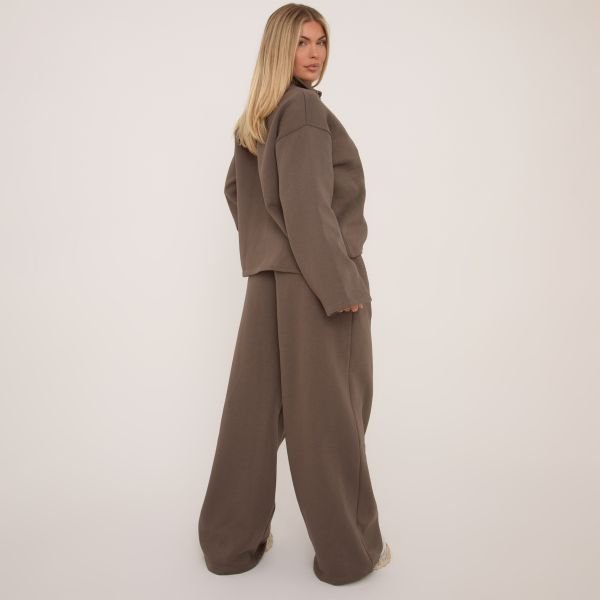 EGO Drawstring Waist Wide Leg Joggers In Brown, Women's Size UK 4 - 2