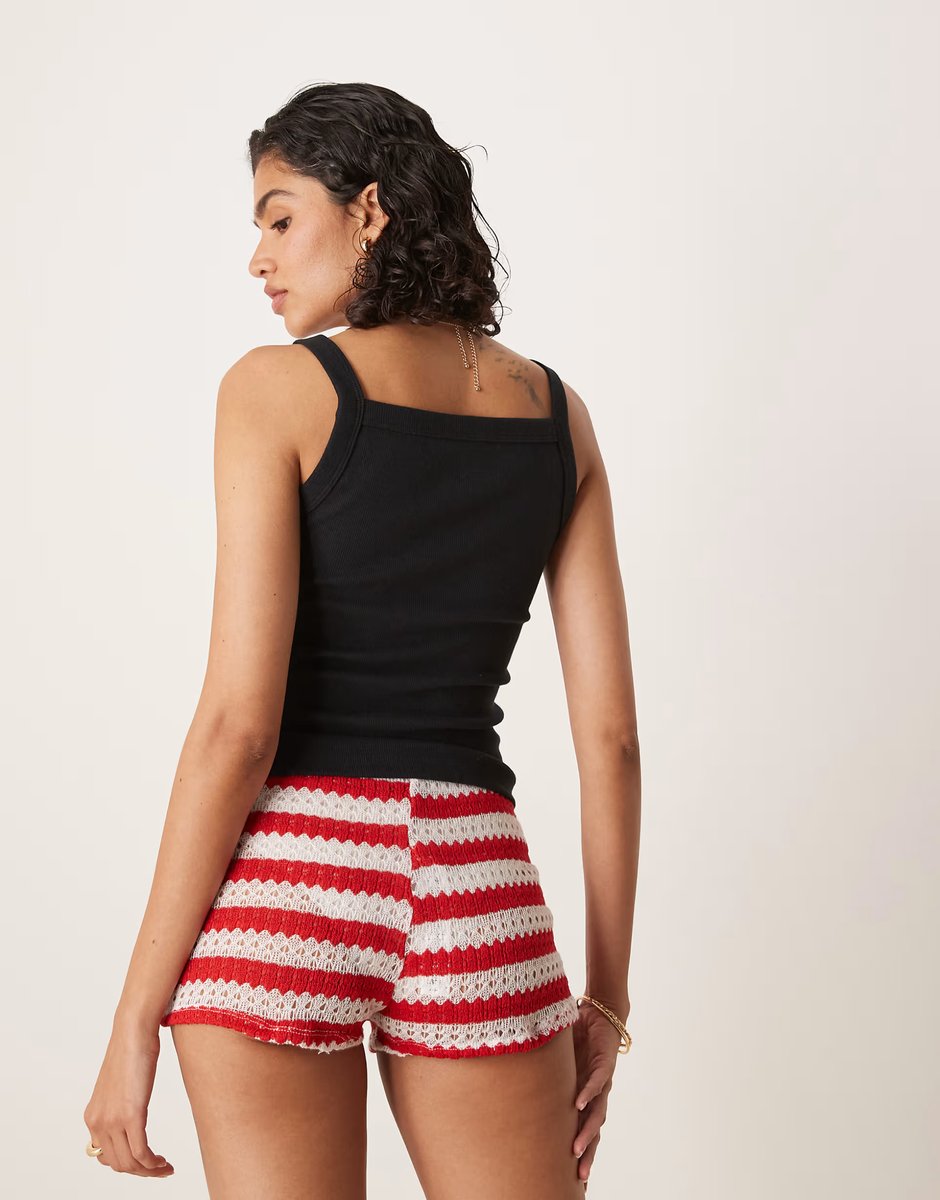 ASOS ASOS DESIGN crochet micro short in red and white stripe - 4