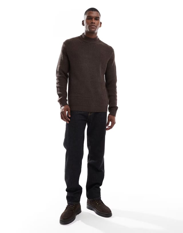 ASOS Brave Soul ribbed knit crew neck jumper in chocolate brown - 2