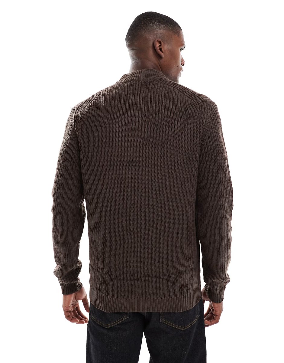 ASOS Brave Soul ribbed knit crew neck jumper in chocolate brown - 3