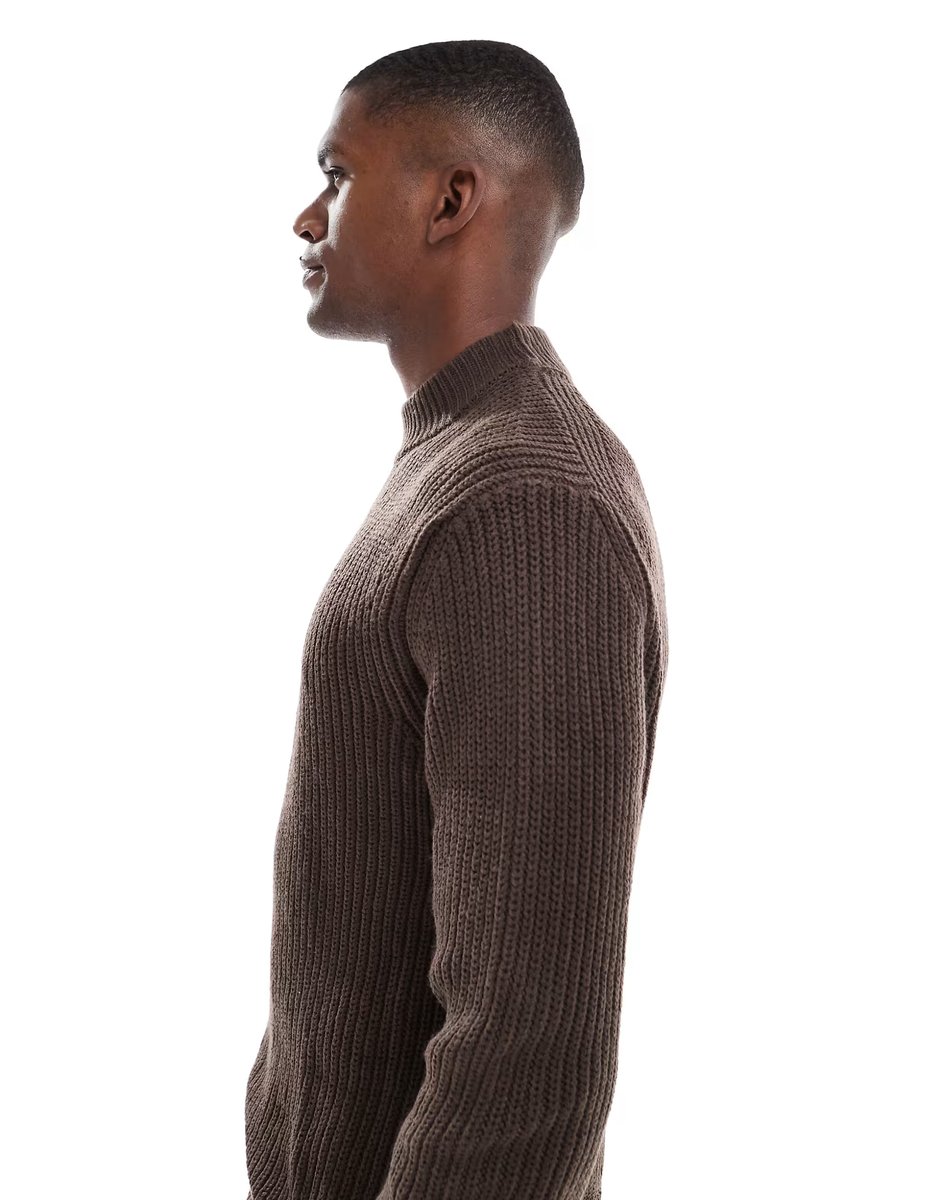 ASOS Brave Soul ribbed knit crew neck jumper in chocolate brown - 4