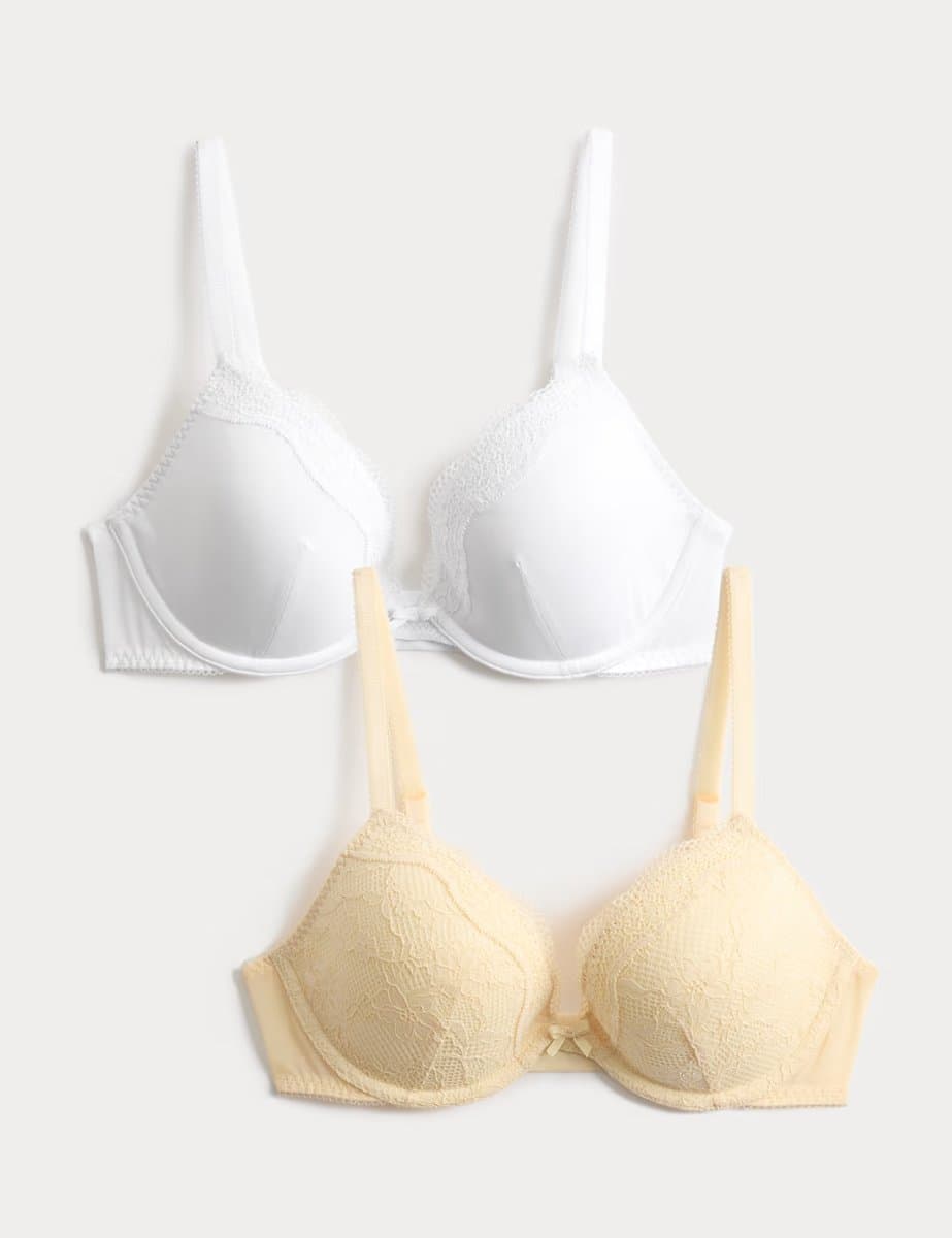Marks & Spencer M&S 2 Pack Jasmine Lace Wired Plunge Bras (A-E) Dark Cream