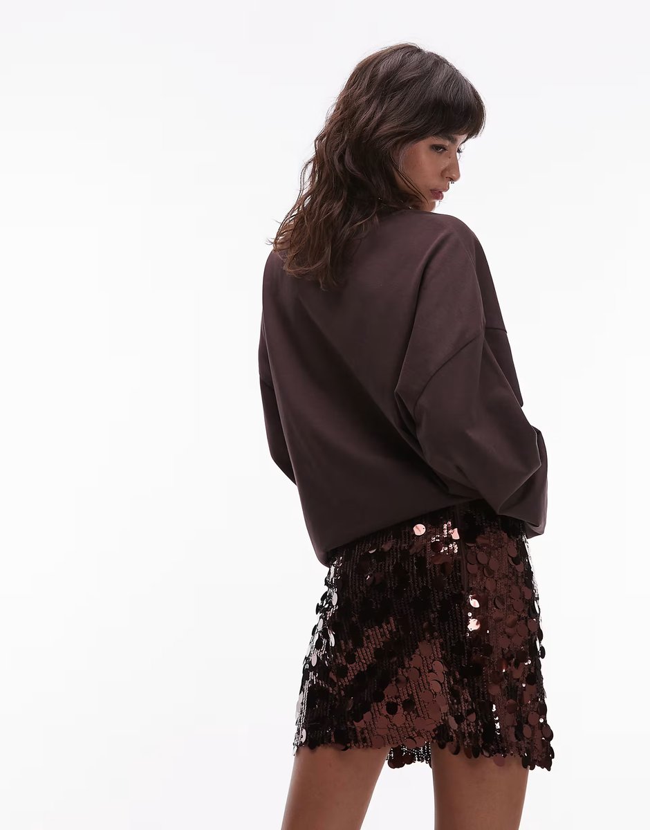 ASOS ASOS DESIGN mixed sequin mini skirt in brown - 2