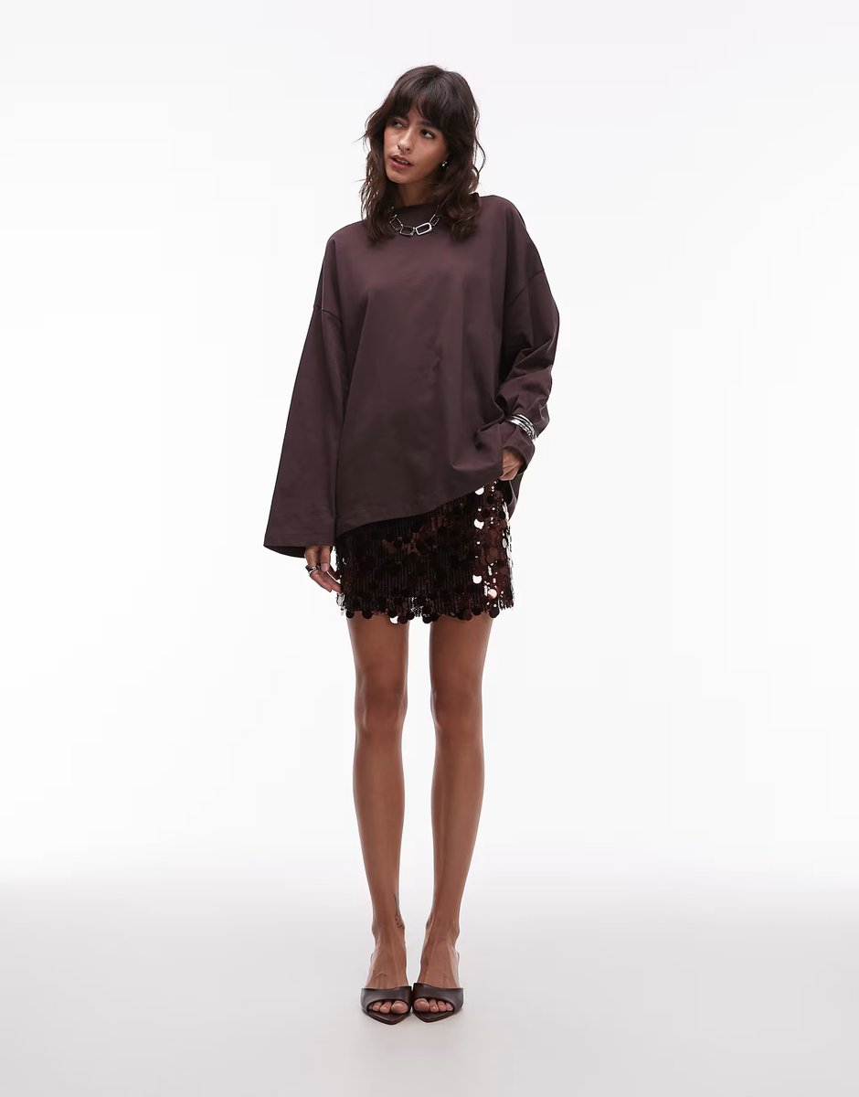 ASOS ASOS DESIGN mixed sequin mini skirt in brown - 4