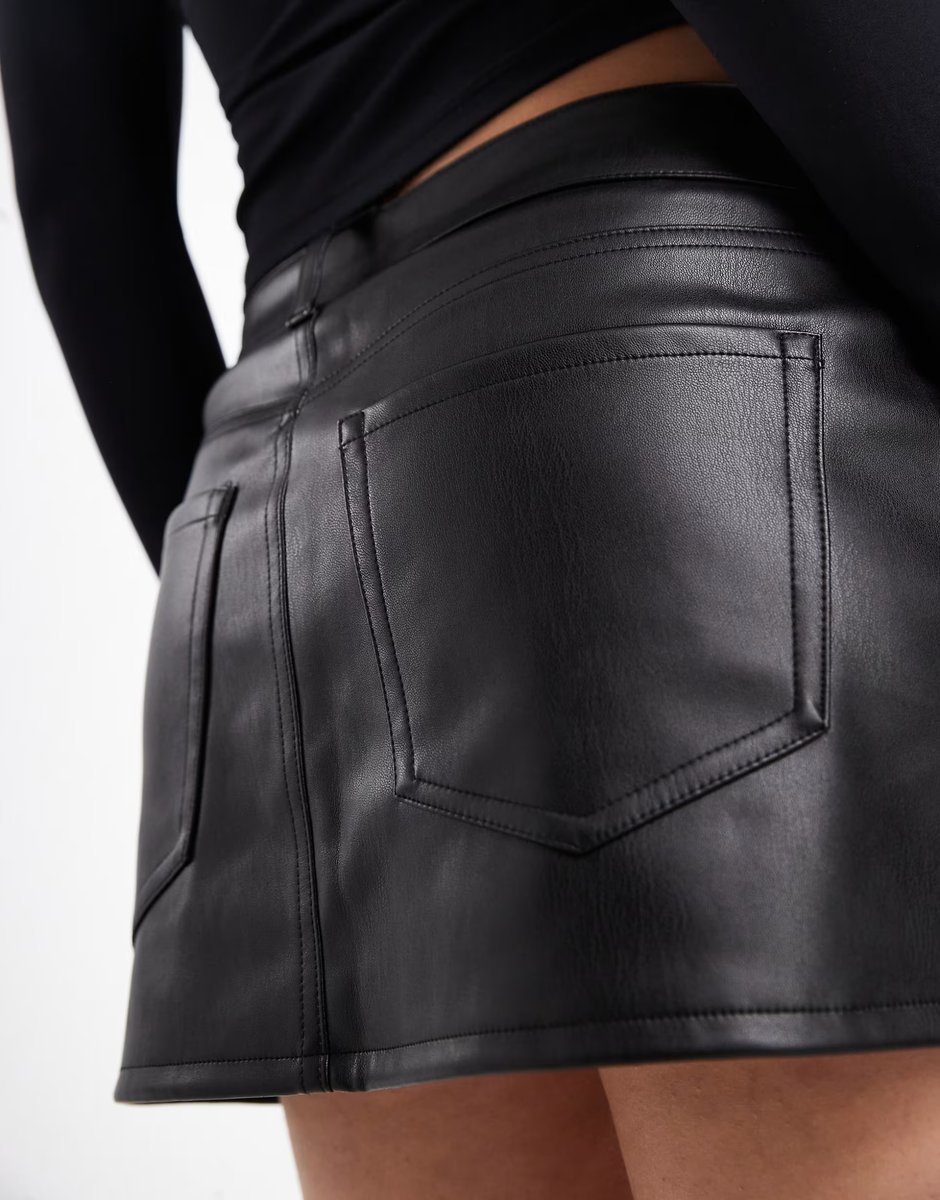 ASOS Hollister low rise five pocket vegan leather mini skirt in black - 2