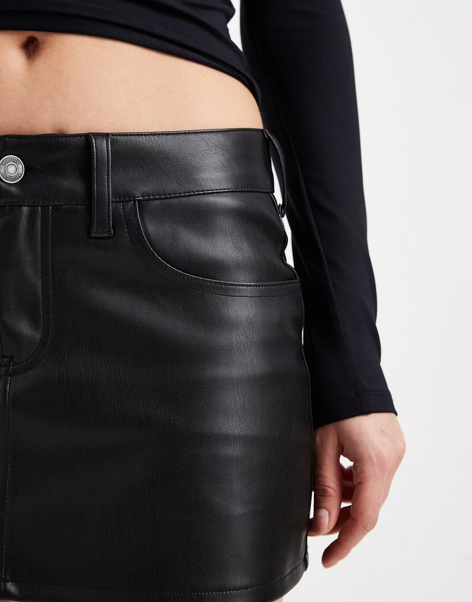 ASOS Hollister low rise five pocket vegan leather mini skirt in black - 4