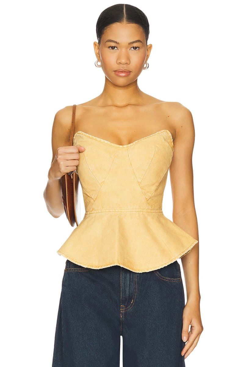 revolve Revolve Peplum Top with Sweetheart Neckline in Beige Khaki