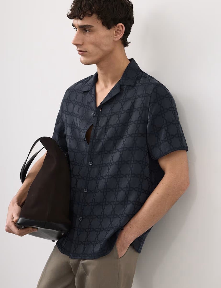 Marks & Spencer M&S Geometric Print Shirt Navy Mix