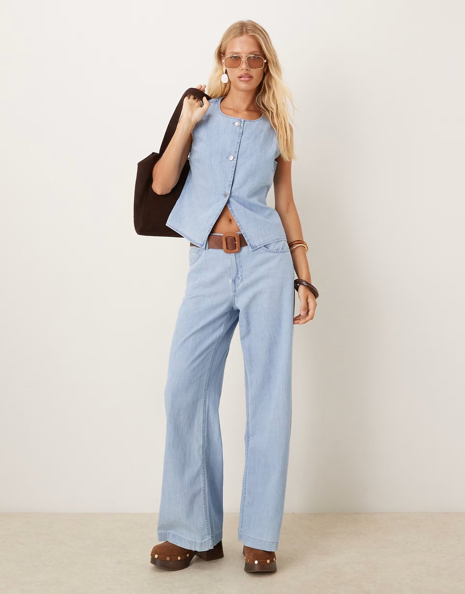 ASOS Mango straight leg jean co-ord in light blue - 1