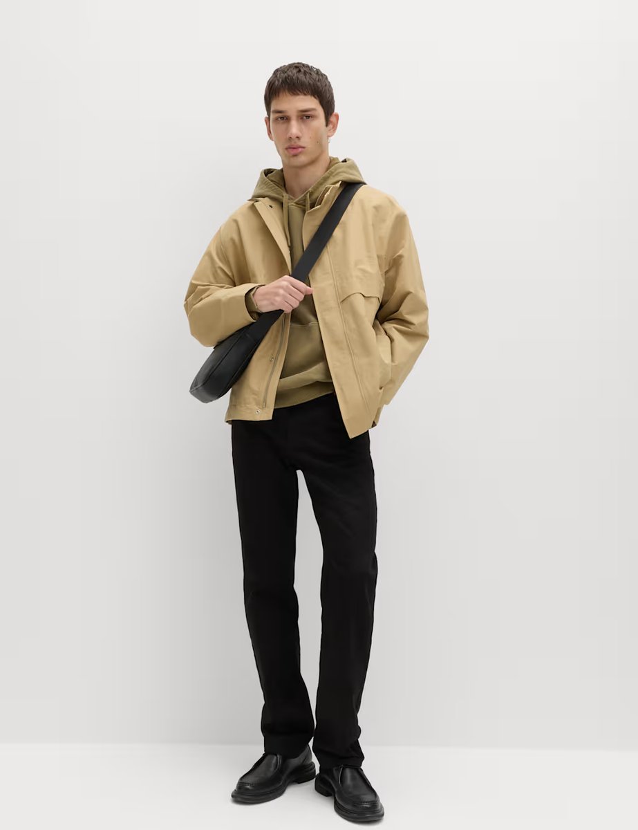 Marks & Spencer M&S Cotton Rich Boxy Funnel Neck Bomber Jacket Sand - 2
