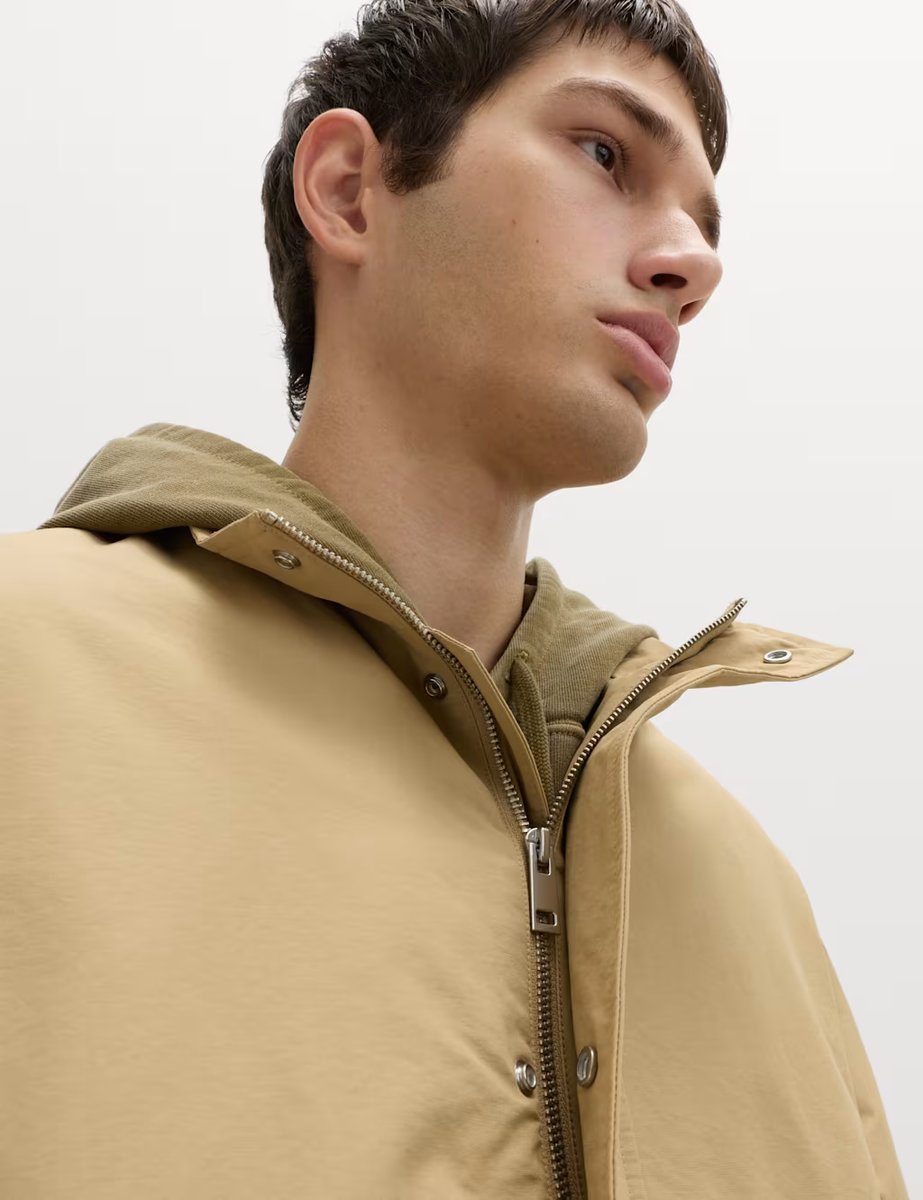 Marks & Spencer M&S Cotton Rich Boxy Funnel Neck Bomber Jacket Sand - 3