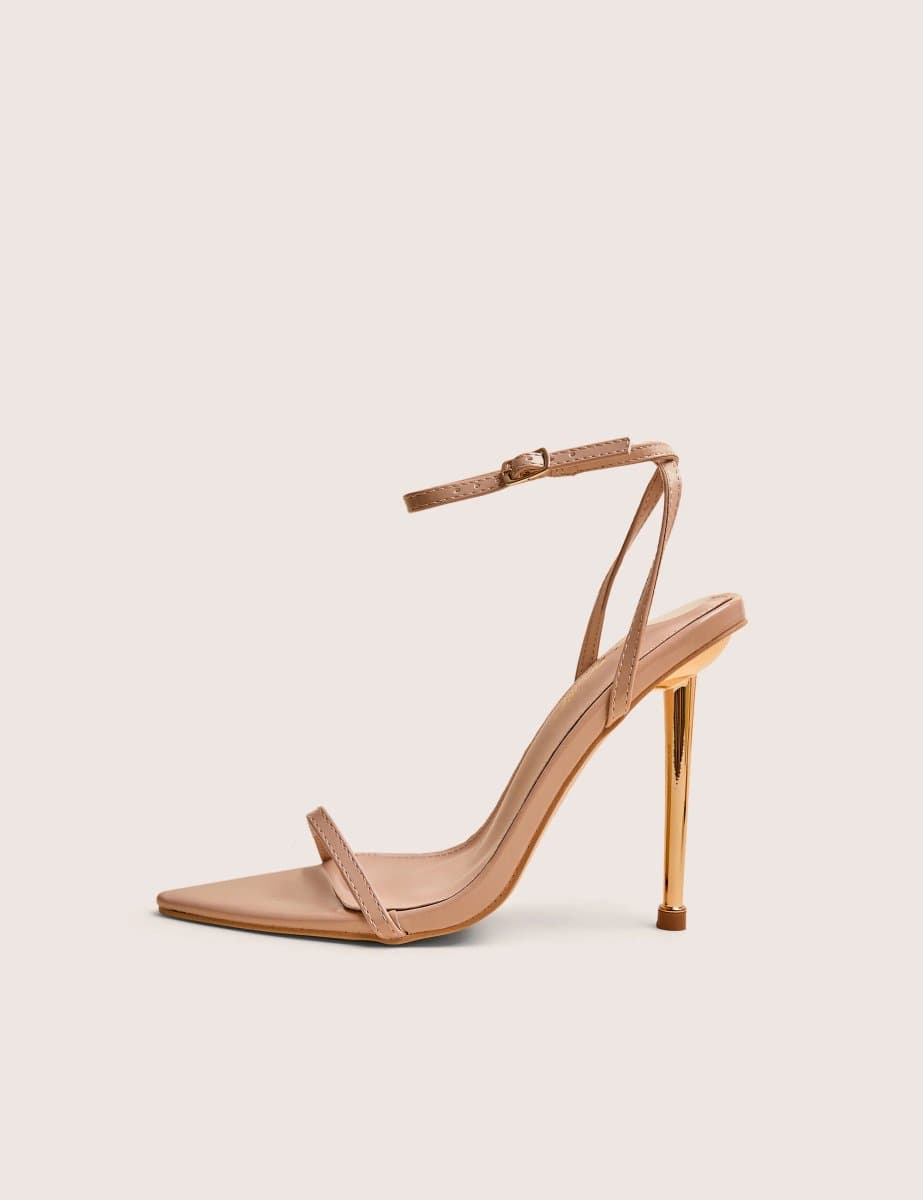 Public Desire Legacy Nude Barely There Pointed Toe Gold Stiletto Heels