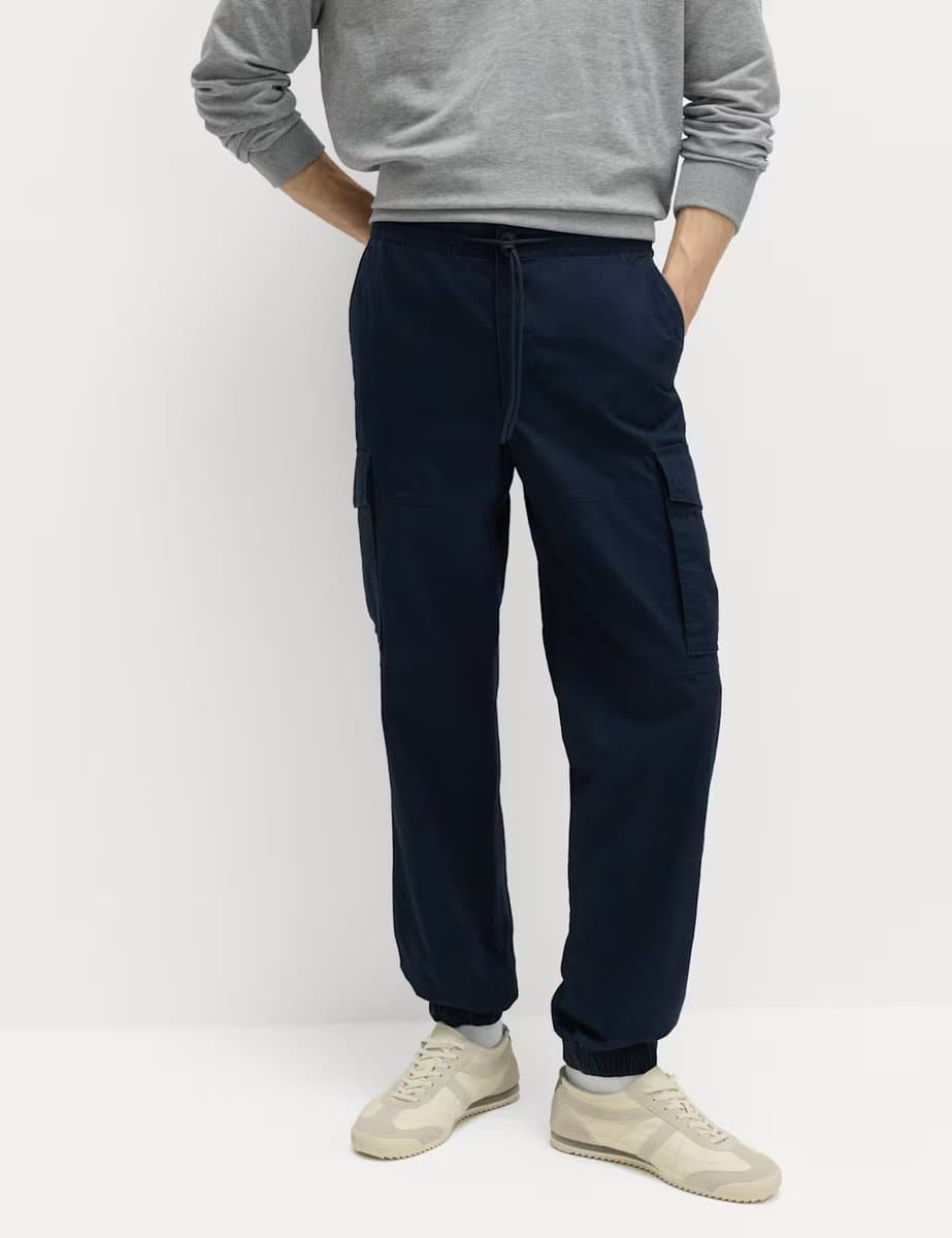 Marks & Spencer M&S Slim Fit Ripstop Cargo Trousers in Navy