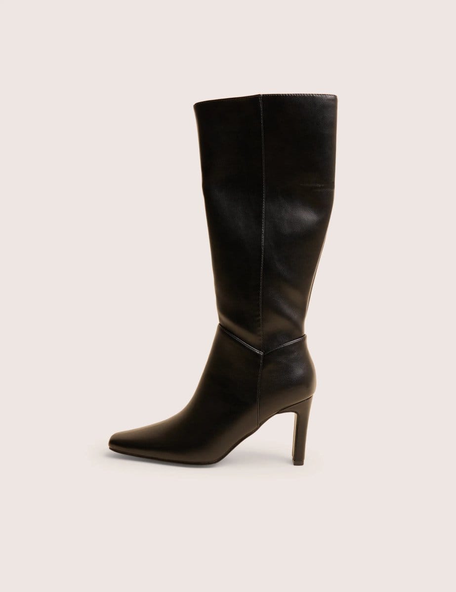 Public Desire Pose Black Pu Zip Up Knee High Slim Block Heeled Boots - 1