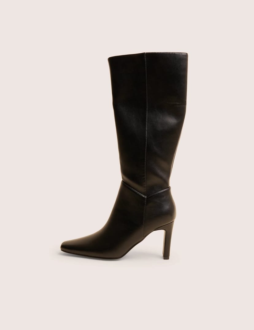 Public Desire Pose Black Pu Zip Up Knee High Slim Block Heeled Boots - 1